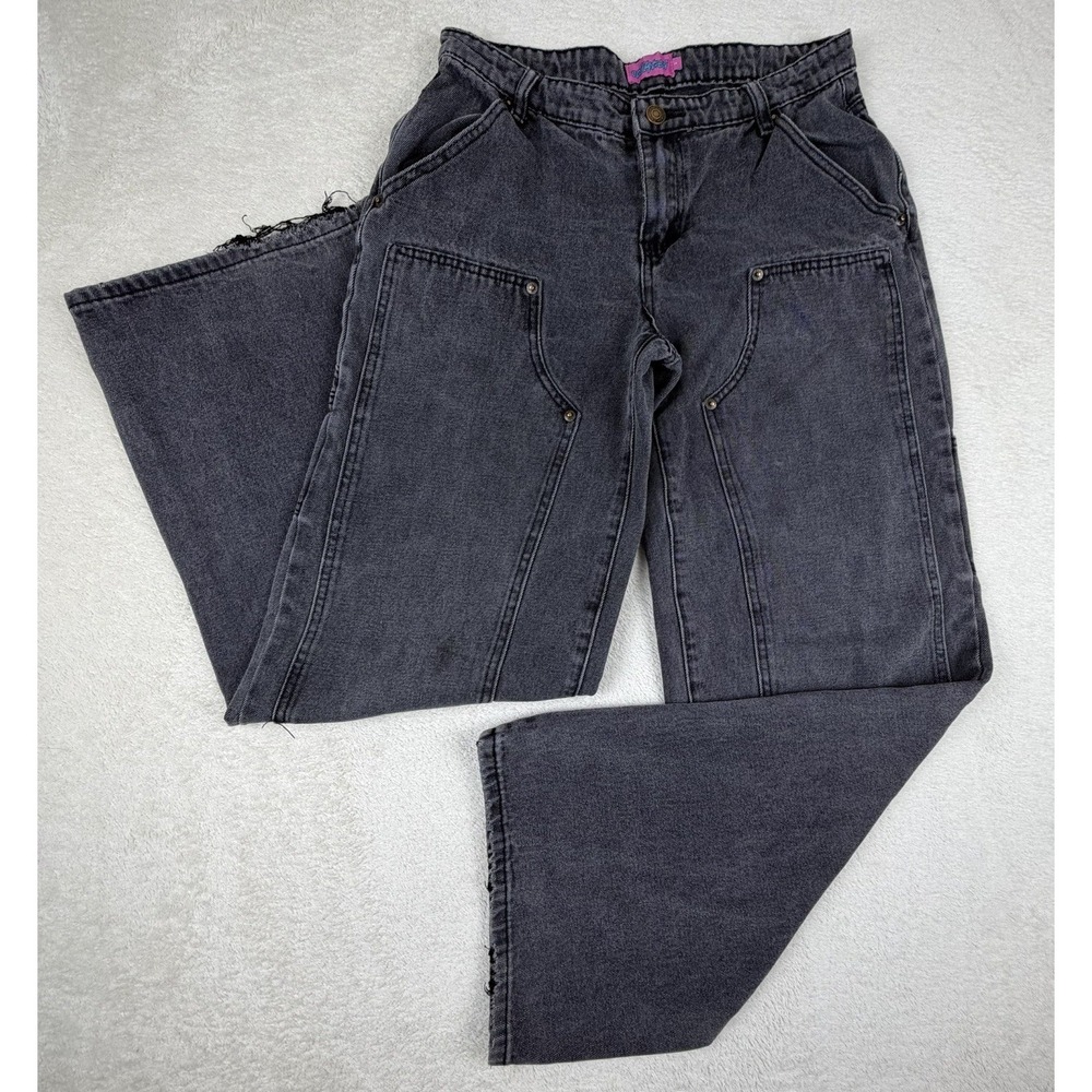 Edikted Baggy Wide Leg Utility Jeans Women's Small Black Wash Carpenter Y2K